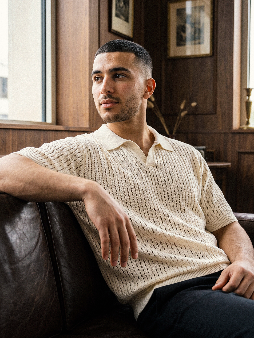 Knitted polo cream lifestyle image