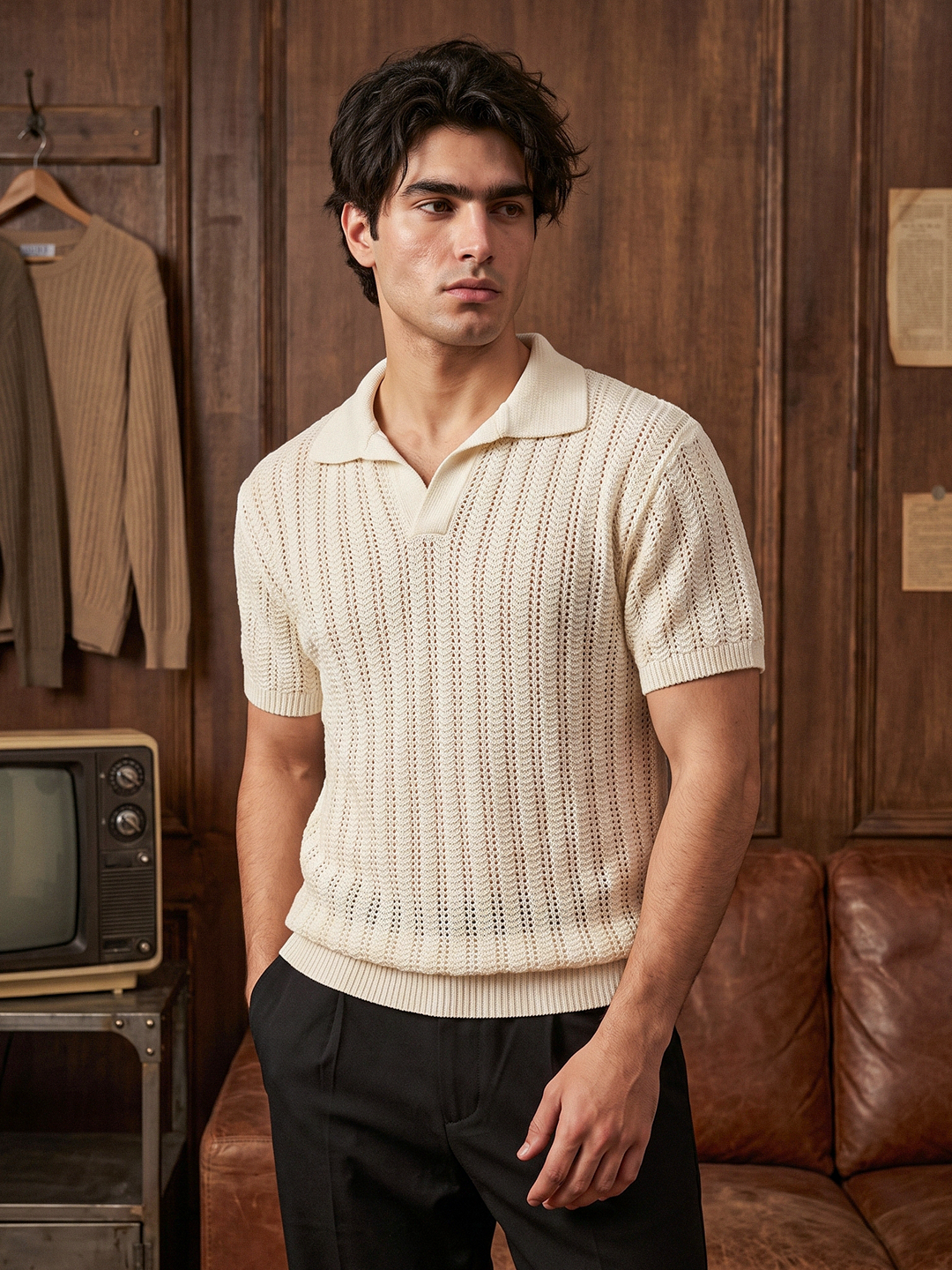 Knitted polo cream lifestyle image